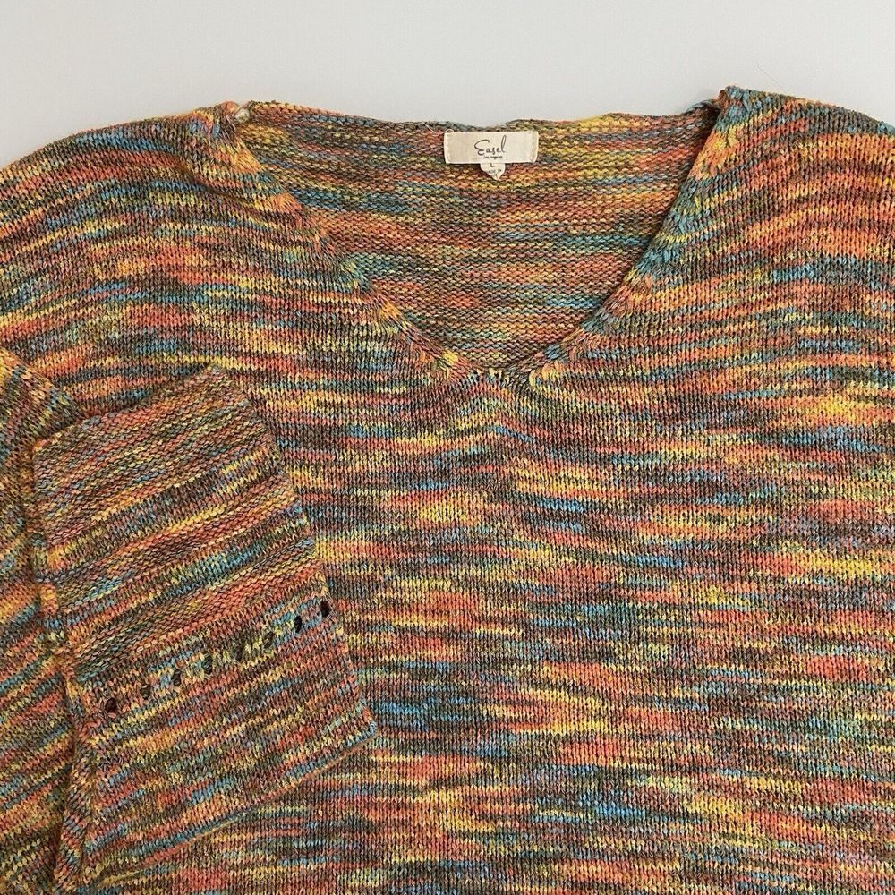 Women's Easel‎ Los Angeles V-Neck Multicolor Sweater Size L Eyelet Detailing